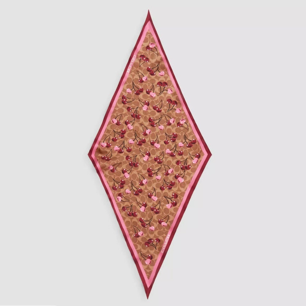 COACH Signature Cherry Swirl Print Silk Diamond Scarf